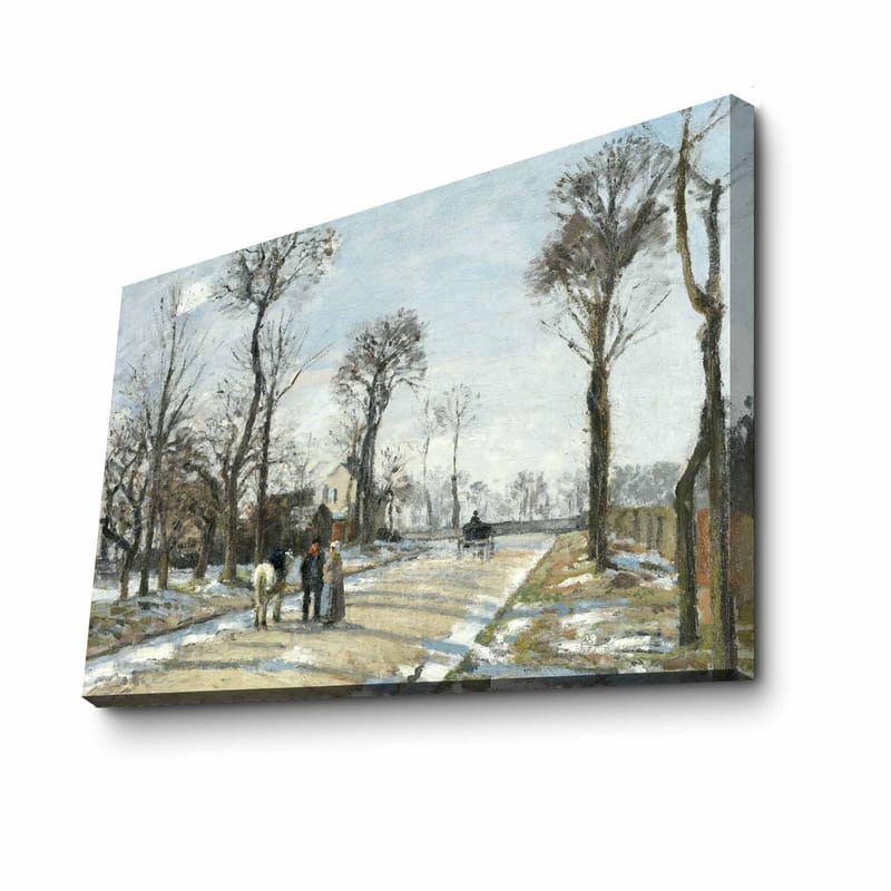 Canvastavla 70x100 cm - Vinterlandskap med människor som promenerar längs en snöig väg omgiven av träd - Grå / Vit / Brun - Inredning - Tavlor & konst - Canvastavlor