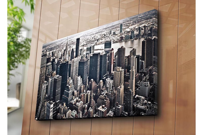 Canvastavla 70x100 cm - Panoramavy av en stad med höga skyskrapor och en livlig stadsbild - Svart / Grå / Vit - Inredning - Tavlor & konst - Canvastavlor