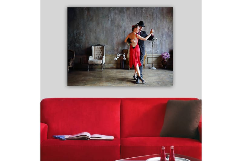 Canvastavla 70x100 cm - Passionerad tango mellan två dansare i elegant klädsel - Röd / Svart - Inredning - Tavlor & konst - Canvastavlor