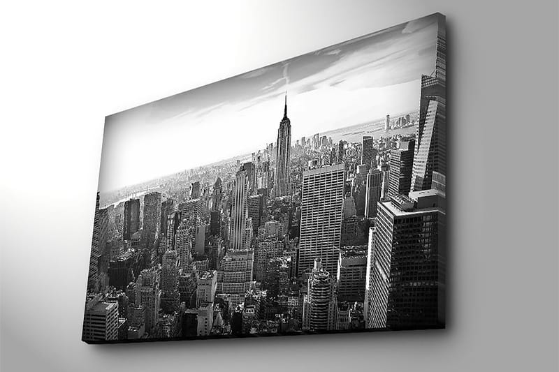 Canvastavla 70x100 cm - Panoramavy av New Yorks skyline med Empire State Building i fokus - Svart / Vitt / Grått - Inredning - Tavlor & konst - Canvastavlor