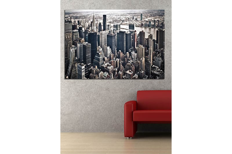 Canvastavla 70x100 cm - Panoramavy av en stad med höga skyskrapor och en livlig stadsbild - Svart / Grå / Vit - Inredning - Tavlor & konst - Canvastavlor