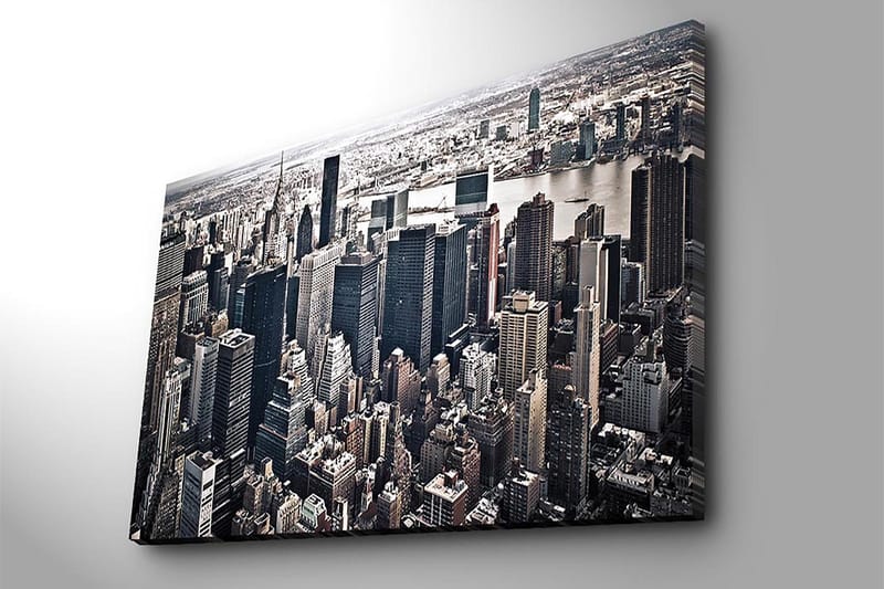 Canvastavla 70x100 cm - Panoramavy av en stad med höga skyskrapor och en livlig stadsbild - Svart / Grå / Vit - Inredning - Tavlor & konst - Canvastavlor