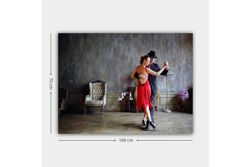 Canvastavla 70x100 cm - Passionerad tango mellan två dansare i elegant klädsel - Röd / Svart - Inredning - Tavlor & konst - Canvastavlor