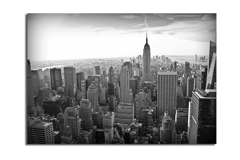 Canvastavla 70x100 cm - Panoramavy av New Yorks skyline med Empire State Building i fokus, Svart / Vitt / Grått