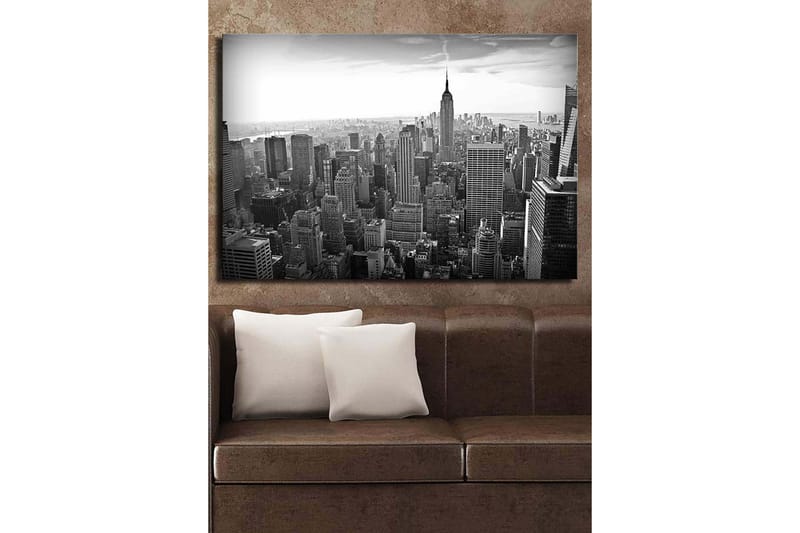 Canvastavla 70x100 cm - Panoramavy av New Yorks skyline med Empire State Building i fokus - Svart / Vitt / Grått - Inredning - Tavlor & konst - Canvastavlor