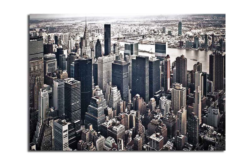 Canvastavla 70x100 cm - Panoramavy av en stad med höga skyskrapor och en livlig stadsbild - Svart / Grå / Vit - Inredning - Tavlor & konst - Canvastavlor