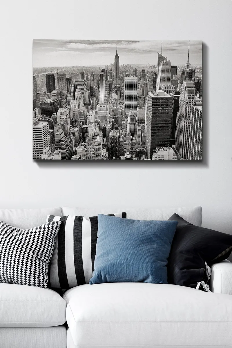 Canvastavla 70x100 cm - Panoramavy av New Yorks skyline i svartvitt - Svart / Vitt / Grått - Inredning - Tavlor & konst - Canvastavlor
