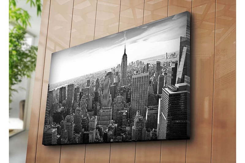 Canvastavla 70x100 cm - Panoramavy av New Yorks skyline med Empire State Building i fokus - Svart / Vitt / Grått - Inredning - Tavlor & konst - Canvastavlor