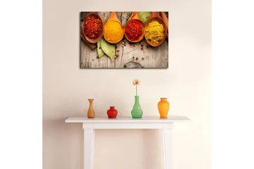 Canvastavla 70x45 cm - Färgglada kryddor i träskedar - Röd / Gul / Orange - Inredning - Tavlor & konst - Canvastavlor