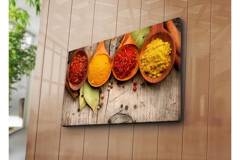 Canvastavla 70x45 cm - Färgglada kryddor i träskedar - Röd / Gul / Orange - Inredning - Tavlor & konst - Canvastavlor