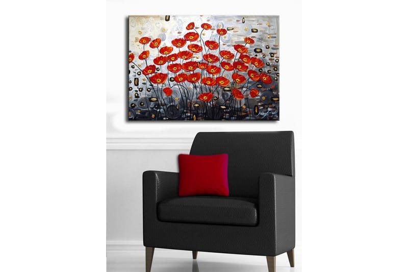 Canvastavla 70x45 cm - Färgrik bukett av vallmo i röd nyans - Röd / Svart / Grå - Inredning - Tavlor & konst - Canvastavlor