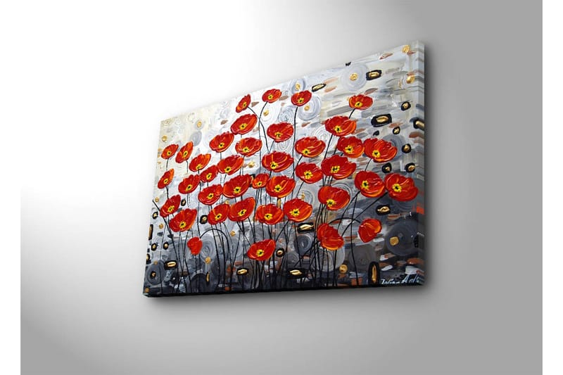 Canvastavla 70x45 cm - Färgrik bukett av vallmo i röd nyans - Röd / Svart / Grå - Inredning - Tavlor & konst - Canvastavlor