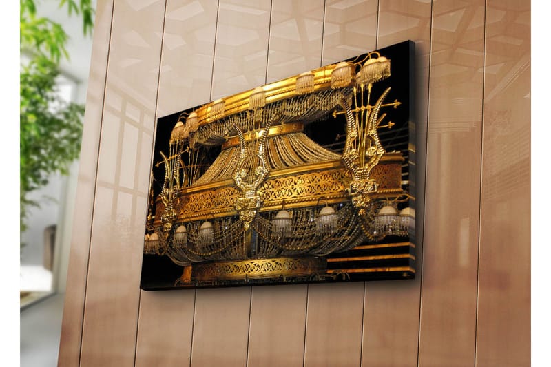 Canvastavla 70x45 cm - Glittrande ljuskrona med intrikata detaljer - Guld / Svart - Inredning - Tavlor & konst - Canvastavlor