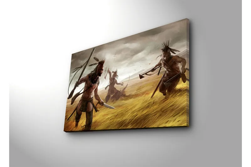 Canvastavla 70x45 cm - Krigare i en gyllene grässlätt i aktion - Guld / Brunt / Grått - Inredning - Tavlor & konst - Canvastavlor