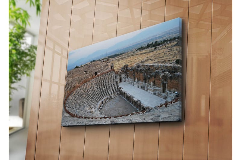 Canvastavla 70x45 cm - Ruiner av ett antikt teater i en bergig landskap, Grå / Beige / Blå