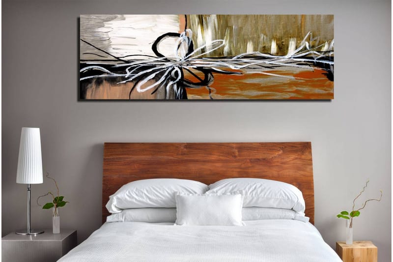 Canvastavla 80x30 cm - Abstrakt komposition med snören och former - Beige / Svart / Vit - Inredning - Tavlor & konst - Canvastavlor