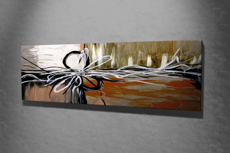 Canvastavla 80x30 cm - Abstrakt komposition med snören och former - Beige / Svart / Vit - Inredning - Tavlor & konst - Canvastavlor