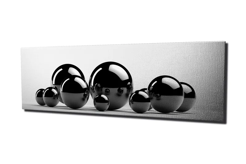Canvastavla 80x30 cm - Reflekterande svarta sfärer i varierande storlekar - Svart / Grå - Inredning - Tavlor & konst - Canvastavlor