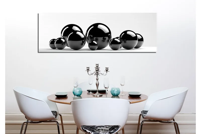 Canvastavla 80x30 cm - Reflekterande svarta sfärer i varierande storlekar - Svart / Grå - Inredning - Tavlor & konst - Canvastavlor