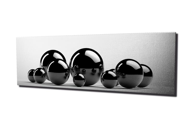 Canvastavla 80x30 cm - Reflekterande svarta sfärer i varierande storlekar, Svart / Grå
