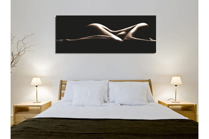 Canvastavla 80x30 cm - Sensuell komposition av nakna kroppar i mjuka former - Beige / Svart - Inredning - Tavlor & konst - Canvastavlor