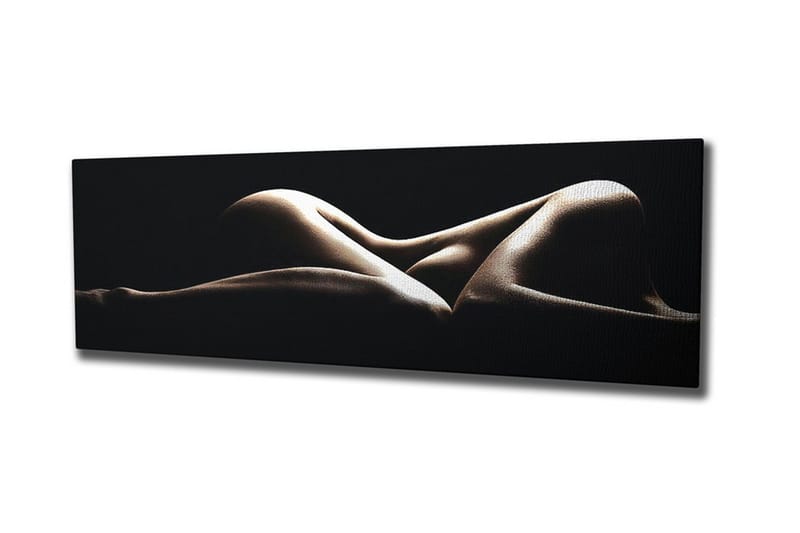 Canvastavla 80x30 cm - Sensuell komposition av nakna kroppar i mjuka former, Beige / Svart