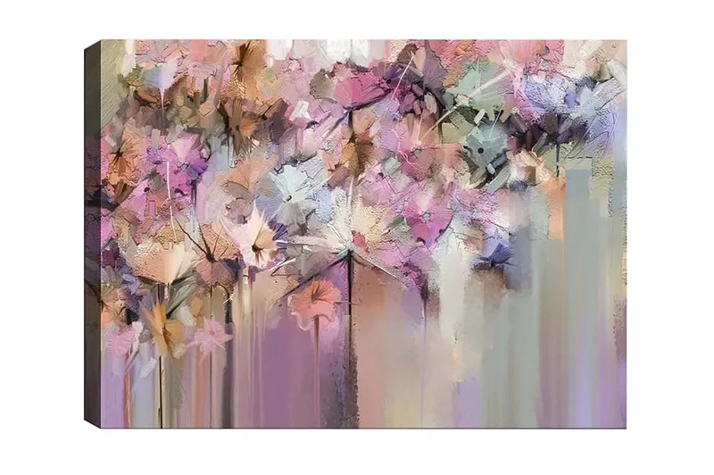 Canvastavla - Abstrakt blomsterkomposition i mjuka pastellfärger, Lila / Rosa / Beige