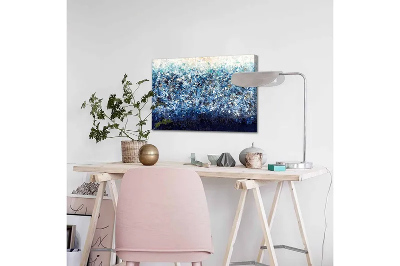 Canvastavla - Abstrakt havslandskap med nyanser av blått och vita inslag - Mörkblå / Ljusblå / Vit - Inredning - Tavlor & konst - Canvastavlor