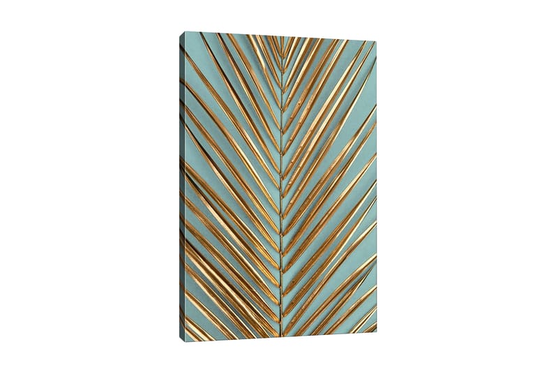 Canvastavla - Abstrakt komposition av blad med guldiga linjer, Guld / Turkos