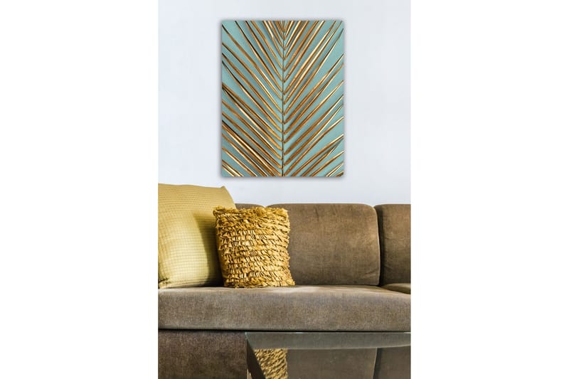 Canvastavla - Abstrakt komposition av blad med guldiga linjer - Guld / Turkos - Inredning - Tavlor & konst - Canvastavlor