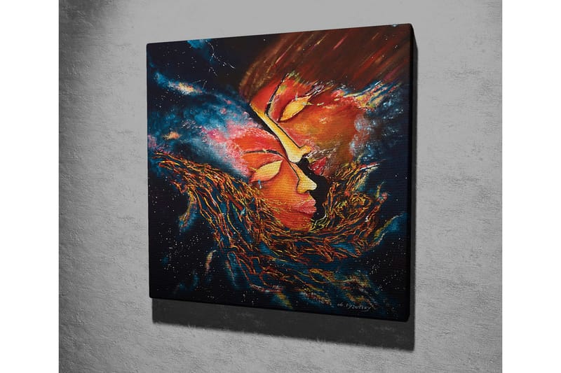 Canvastavla - Abstrakt komposition med ansikten som smälter samman i en kosmisk miljö - Röd / Orange / Svart - Inredning - Tavlor & konst - Canvastavlor