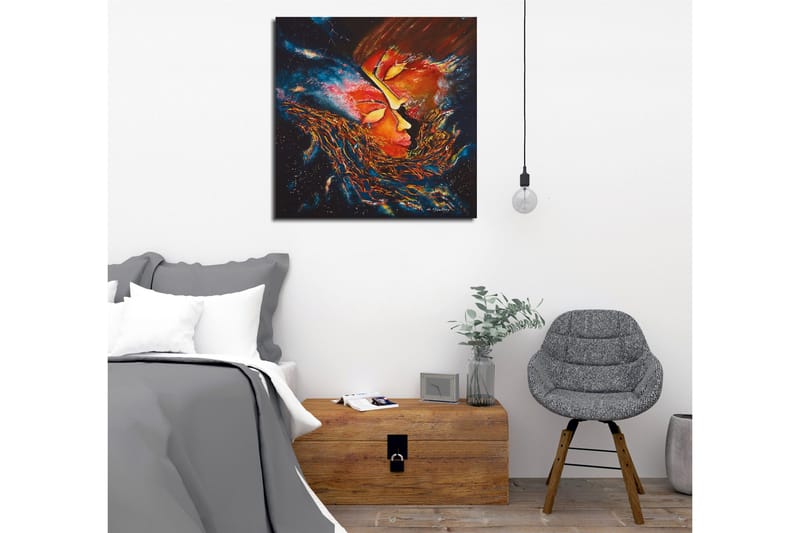 Canvastavla - Abstrakt komposition med ansikten som smälter samman i en kosmisk miljö - Röd / Orange / Svart - Inredning - Tavlor & konst - Canvastavlor