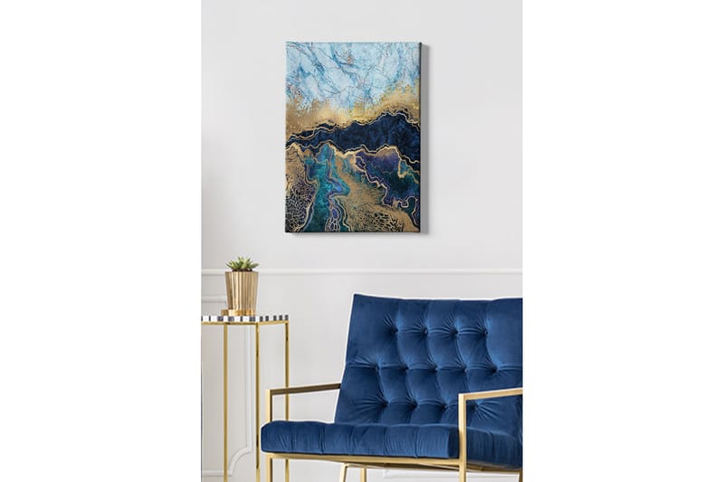 Canvastavla - Abstrakt komposition med blå och gyllene nyanser - Blå / Guld / Mörkblå - Inredning - Tavlor & konst - Canvastavlor