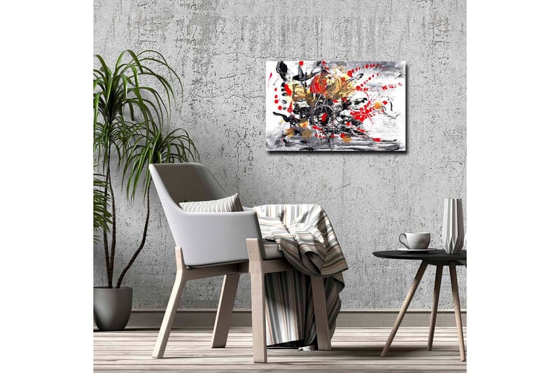 Canvastavla - Abstrakt komposition med blommor och dynamiska linjer - Röd / Svart / Guld - Inredning - Tavlor & konst - Canvastavlor