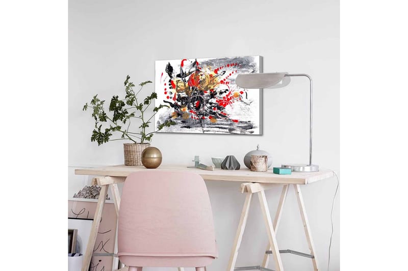 Canvastavla - Abstrakt komposition med blommor och dynamiska linjer - Röd / Svart / Guld - Inredning - Tavlor & konst - Canvastavlor