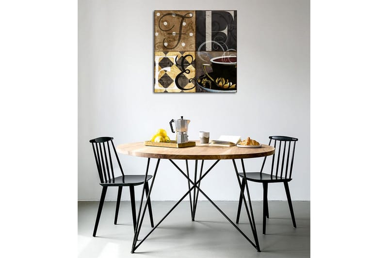 Canvastavla - Abstrakt komposition med bokstäver och en kaffekopp - Brun / Svart / Guld - Inredning - Tavlor & konst - Canvastavlor