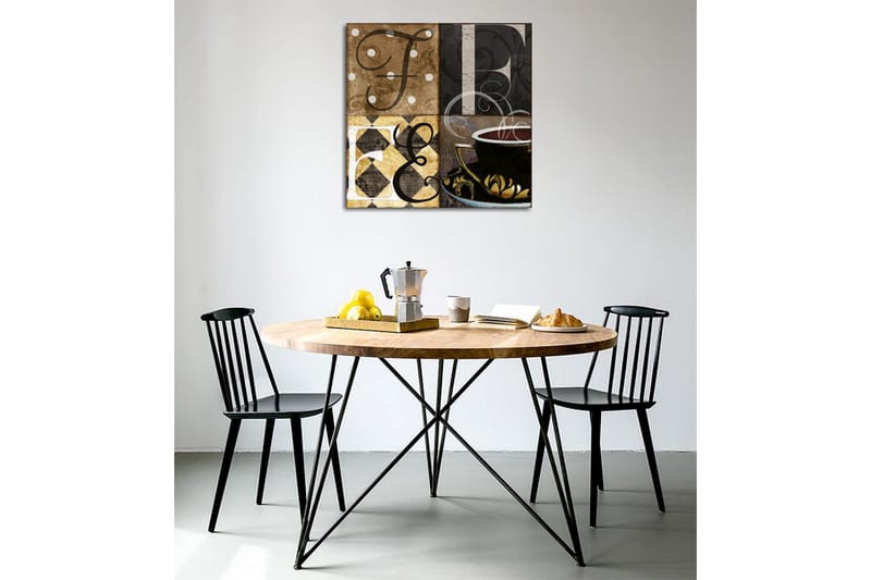 Canvastavla - Abstrakt komposition med bokstäver och en kaffekopp - Brun / Svart / Guld - Inredning - Tavlor & konst - Canvastavlor