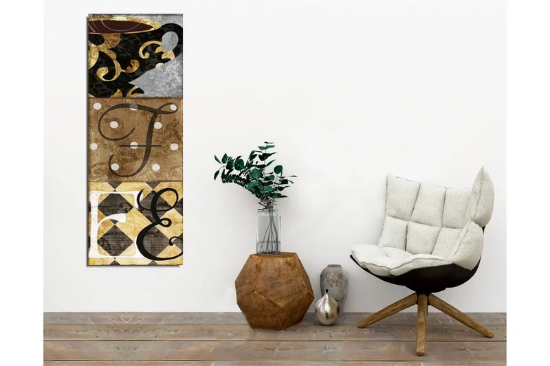Canvastavla - Abstrakt komposition med bokstäver och mönster - Svart / Guld / Beige - Inredning - Tavlor & konst - Canvastavlor