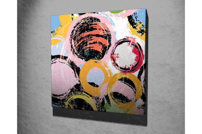 Canvastavla - Abstrakt komposition med cirklar i olika färger - Svart / Rosa / Gul - Inredning - Tavlor & konst - Canvastavlor