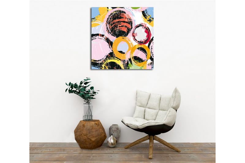 Canvastavla - Abstrakt komposition med cirklar i olika färger - Svart / Rosa / Gul - Inredning - Tavlor & konst - Canvastavlor