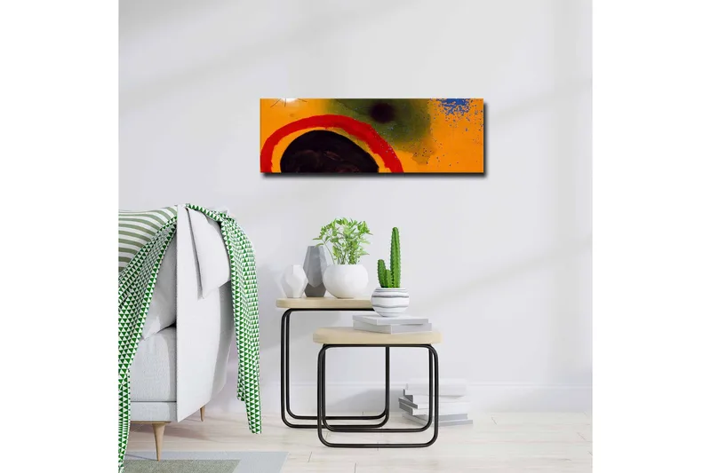 Canvastavla - Abstrakt komposition med cirkulära former och färgglada inslag - Orange / Svart / Röd - Inredning - Tavlor & konst - Canvastavlor