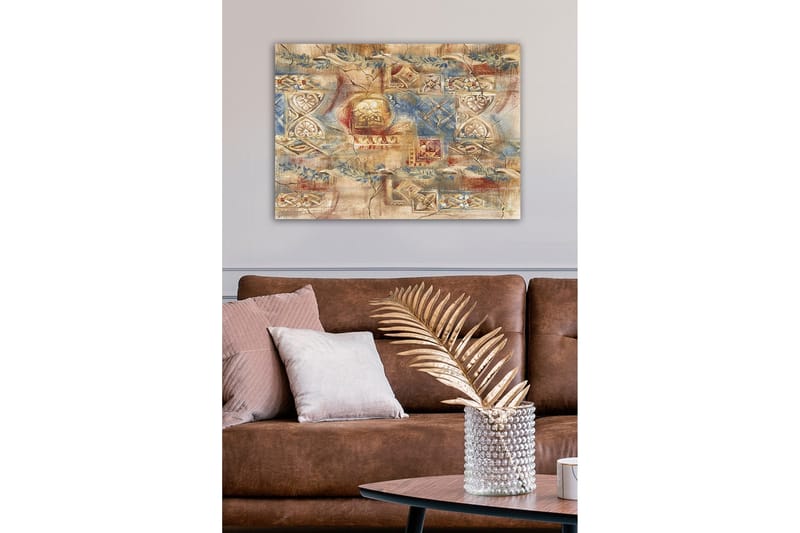 Canvastavla - Abstrakt komposition med dekorativa mönster och texturer - Beige / Blå / Röd - Inredning - Tavlor & konst - Canvastavlor