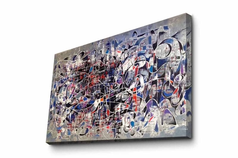 Canvastavla - Abstrakt komposition med dynamiska linjer och former, Mörkblå / Röd / Vit