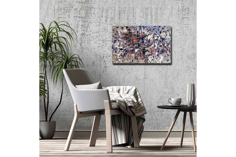 Canvastavla - Abstrakt komposition med dynamiska linjer och former - Mörkblå / Röd / Vit - Inredning - Tavlor & konst - Canvastavlor