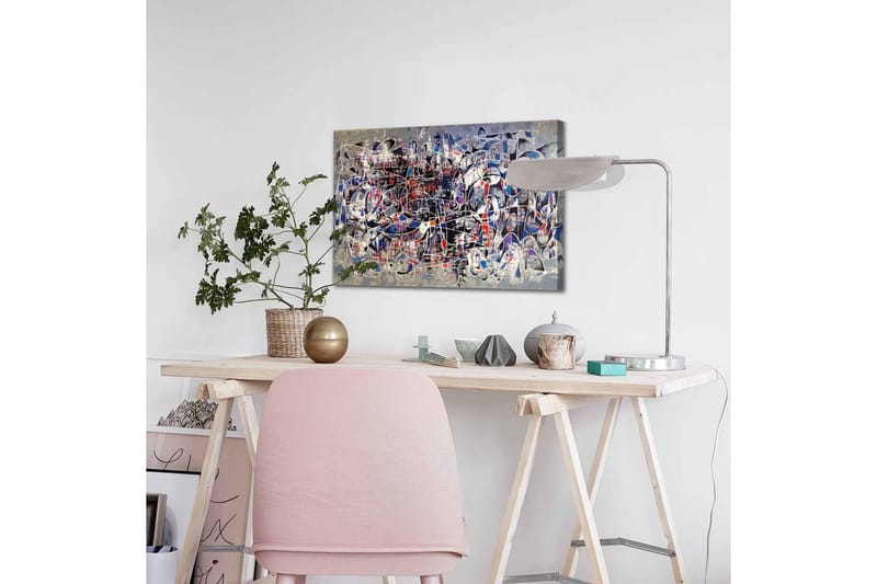 Canvastavla - Abstrakt komposition med dynamiska linjer och former - Mörkblå / Röd / Vit - Inredning - Tavlor & konst - Canvastavlor