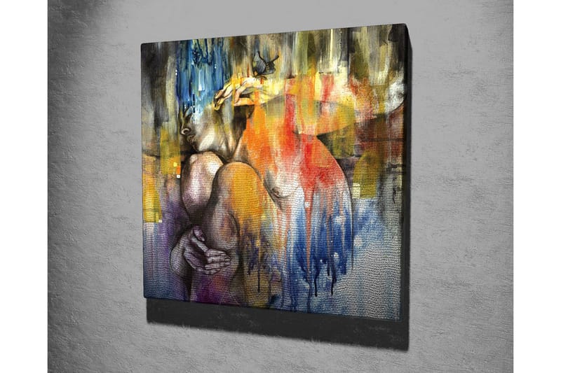 Canvastavla - Abstrakt komposition med en kvinna som omfamnar sig själv - Blå / Orange / Lila - Inredning - Tavlor & konst - Canvastavlor