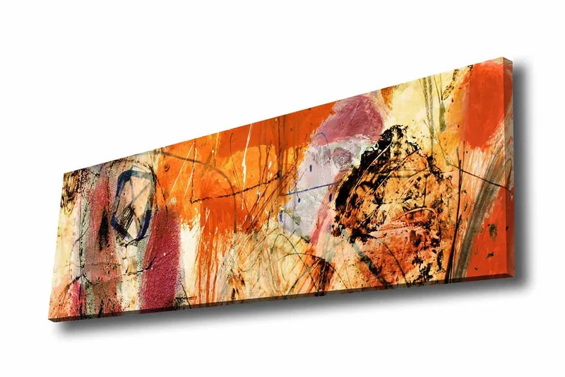 Canvastavla - Abstrakt komposition med energiska färger och former, Orange / Röd / Lila