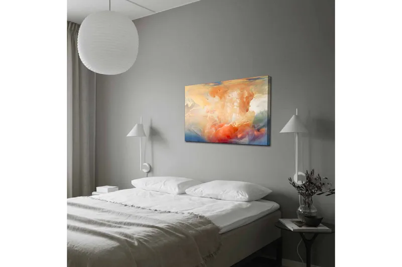 Canvastavla - Abstrakt komposition med färgade svallningar - Orange / Blå / Beige - Inredning - Tavlor & konst - Canvastavlor