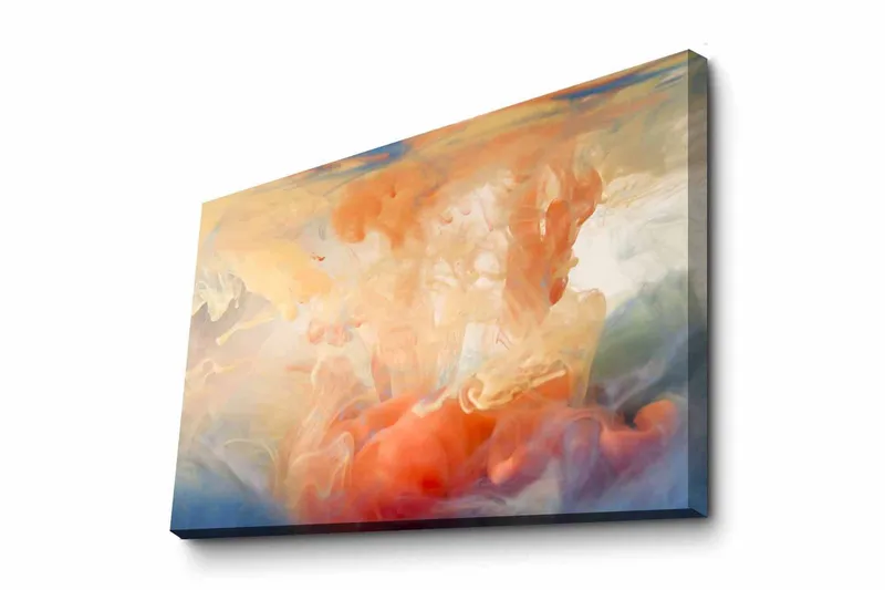 Canvastavla - Abstrakt komposition med färgade svallningar, Orange / Blå / Beige