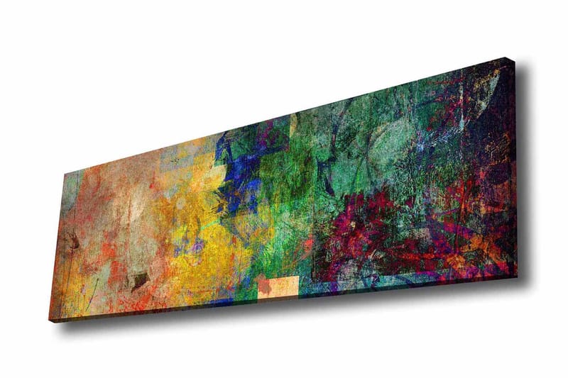 Canvastavla - Abstrakt komposition med färgglada mönster och texturer, Grön / Gul / Röd